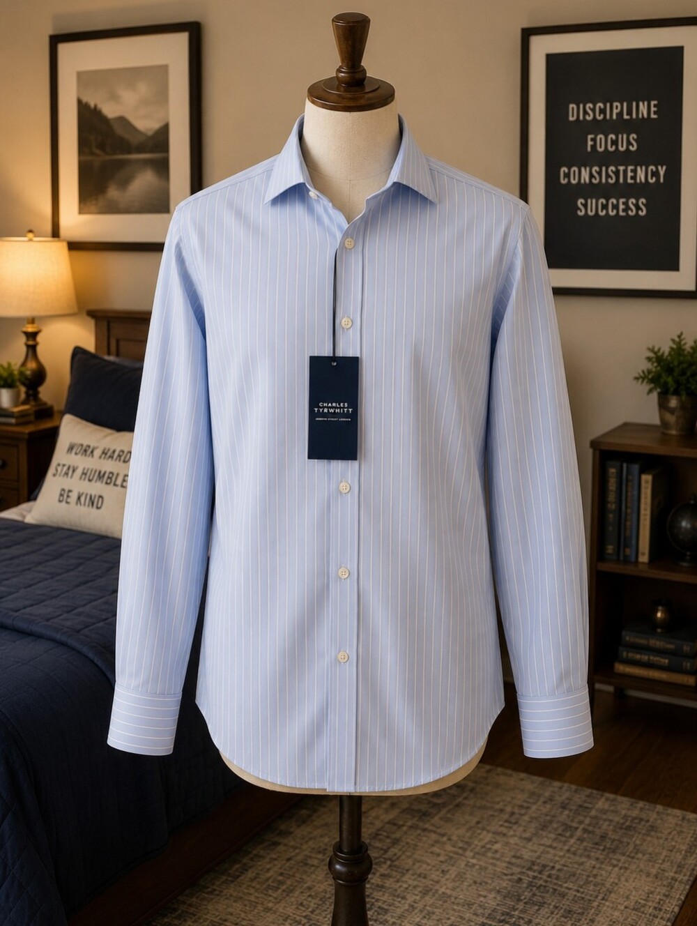Charles Tyrwhitt Men's Non-Iron Classic Fit Blue Stripe Shirt 16.5 33 NWT